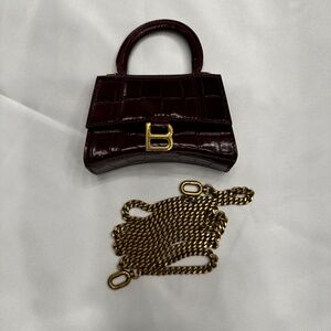 Balenciaga Shiny Calfskin Crocodile Embossed Maroon